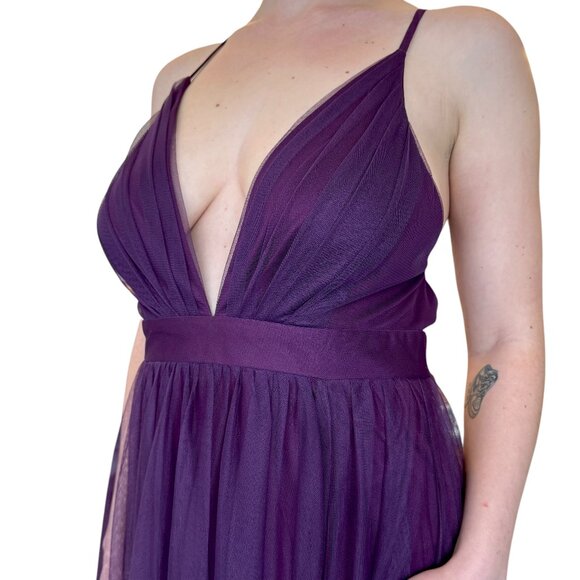 PROM Wedding Dress Aubergine Purple Tulle Flow Sheer Long Dress Selena Luxxel M - Picture 4 of 6